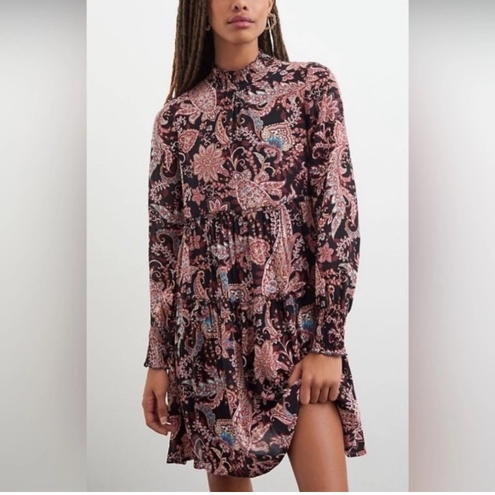 Anthropologie Cady tiered tunic‎ lined paisley dress size small multicolored